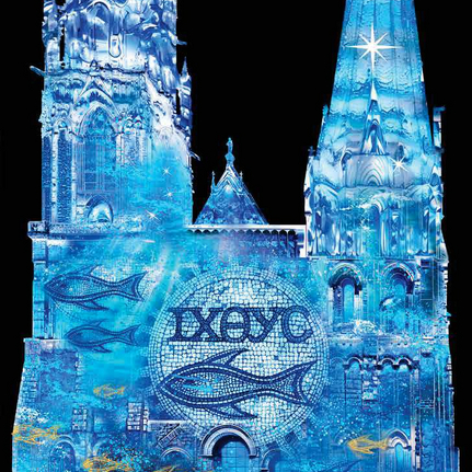 Prévisualisation de la scénographie "Bleu" - portail royal de la cathédrale
